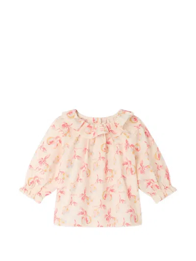 Bonpoint Babies' Cherry-print Ruffled Blouse In Neutral