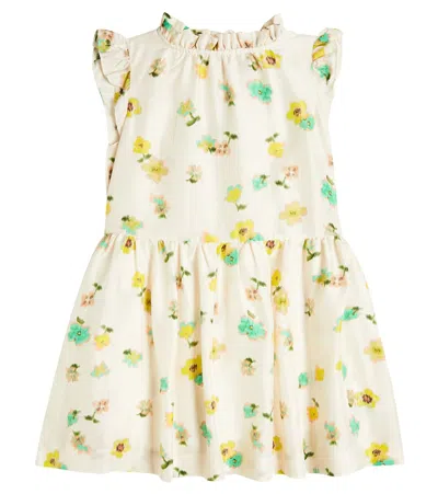 Bonpoint Kids' Chrissy Floral Silk Dress In Vert Turquoise