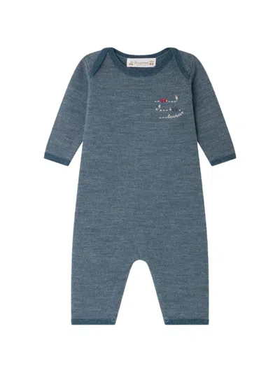 Bonpoint Babies' Cielo Embroidered Wool Romper In Blue