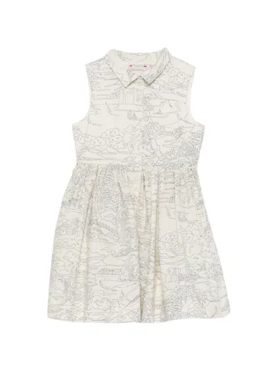 Bonpoint Kids' Collared Printed Dress In Neutral