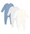 Bonpoint Cosima Set Of 3 Cotton Onesies In Bleu Du Nord