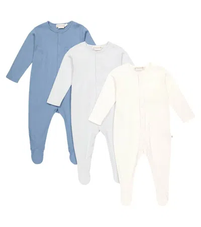 Bonpoint Cosima Set Of 3 Cotton Onesies In Bleu Du Nord