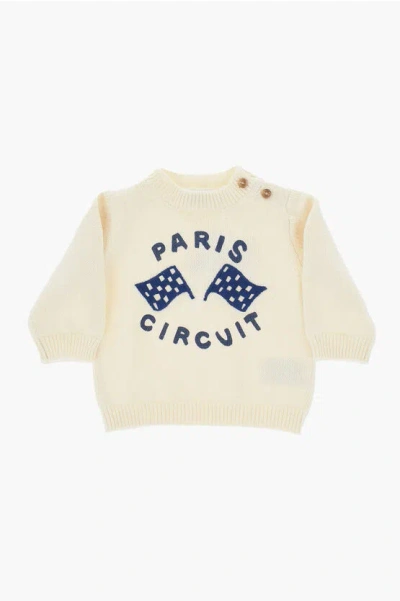 Bonpoint Cotton And Cashmere Almire Crew-neck Sweater With Contrastin In White