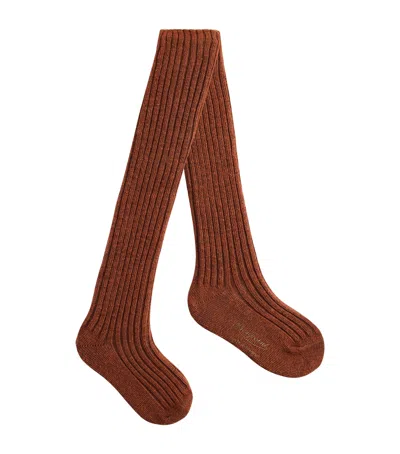 Bonpoint Kids'  Cotton Banny Ribbed Tights In Brown