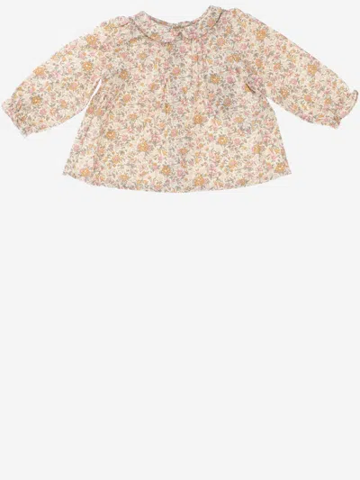 Bonpoint Kids' Cotton Blend Blouse With Floral Pattern In Multicoloured