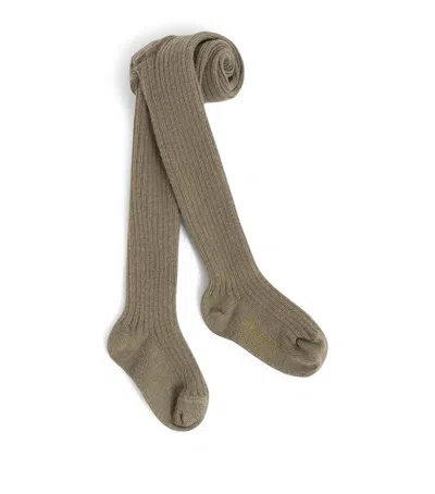 Bonpoint Kids' Cotton-blend Ribbed Tights In Green