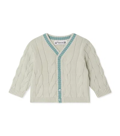 Bonpoint Kids' Cotton Cable-knit Cardigan In Green