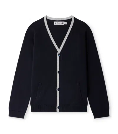 Bonpoint Kids' Cotton Contrast-trim Cardigan In Blue