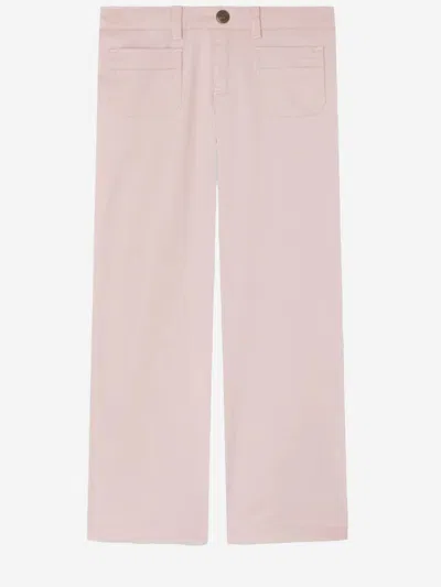Bonpoint Kids' Cotton Denim Pants With Logo In Rosa