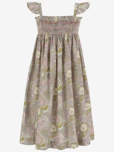 Bonpoint Kids' Cotton Dress With Floral Pattern In Gray