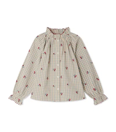 Bonpoint Kids' Cotton Embroidered Check Blouse In Blue