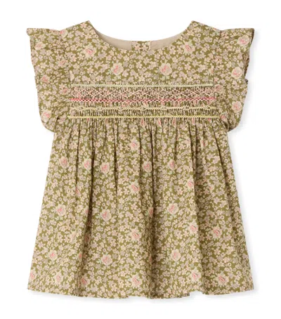 Bonpoint Kids' Cotton Floral Frill-detail Blouse In Brown