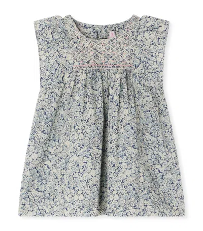 Bonpoint Kids'  Cotton Floral Print Smocked Dress In Navy