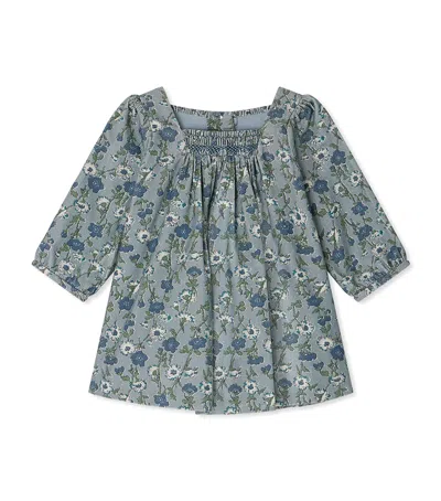 Bonpoint Kids' Cotton Floral Smocked Dress In Blue