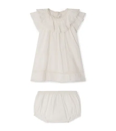 Bonpoint Kids' Cotton Lenou Dress And Bloomers Set In White