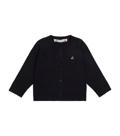 Bonpoint Kids' Cotton Logo Cardigan In Blue
