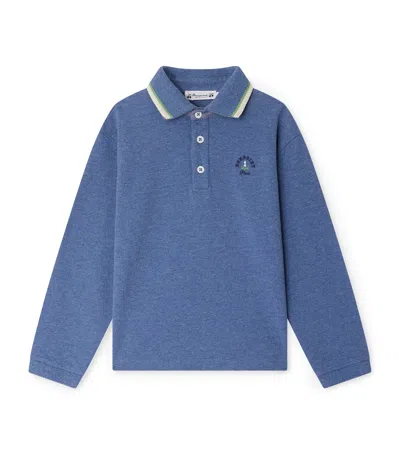 Bonpoint Kids' Cotton Long-sleeve Polo Shirt In Blue