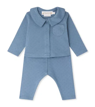 Bonpoint Kids'  Cotton Pointelle Shirt And Leggings Set In Navy