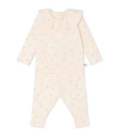 Bonpoint Kids'  Cotton Ruffled-collar Top And Trousers Set In Pink
