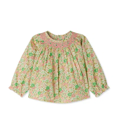 Bonpoint Kids' Cotton Smocked Griotte Blouse In Green