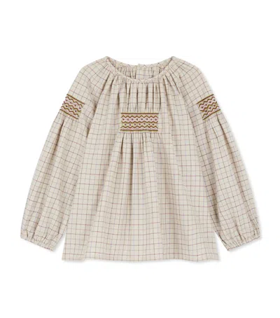 Bonpoint Kids' Cotton Smocked Poldie Blouse In Sand