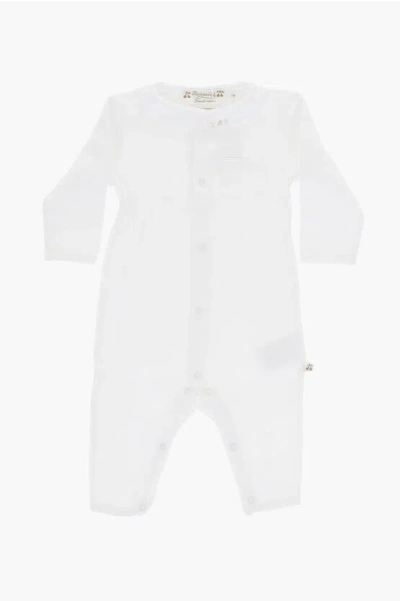 Bonpoint Cotton Solid Color Bodysuit With Breast Pocket In White