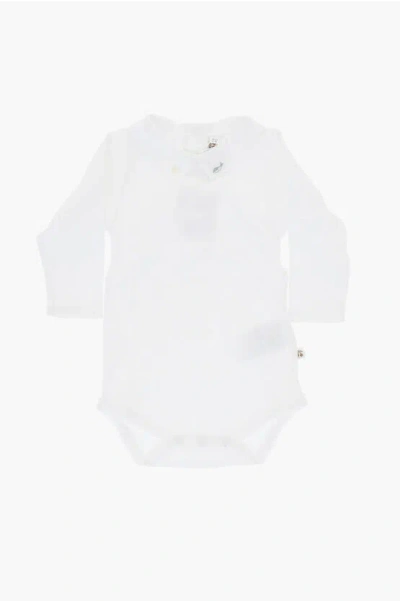 Bonpoint Cotton Solid Color Bodysuit With Collar In White