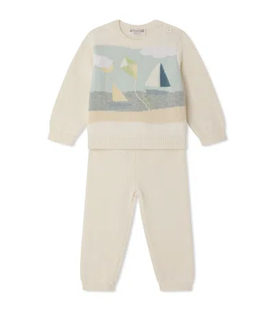 Bonpoint Kids'  Cotton Sweater And Trousers Set In White