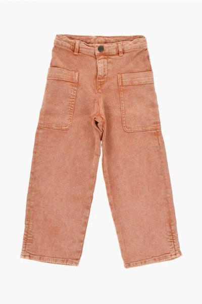 Bonpoint Cotton Twill Looping Pants With Logo Button In Red