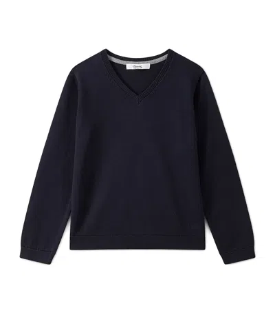 Bonpoint Kids' Cotton V-neck Sweater In Blue