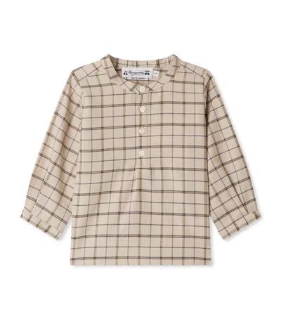 Bonpoint Kids' Cotton-wool Check Half-button Shirt In Brown