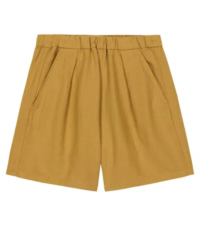Bonpoint Kids' Courtney Cotton And Linen Shorts In Ocre