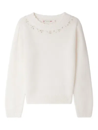 Bonpoint Kids' Crystal-embellished Long-sleeve Sweater In White