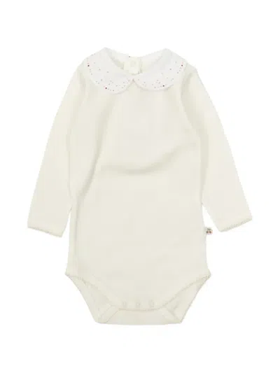 Bonpoint Babies' Cygne Embroidered Peter Pan-collar Bodysuit In White