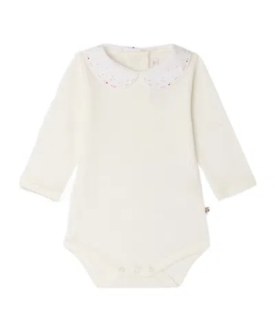 Bonpoint Cygne Hand-embroidered Polka Dot Bodysuit In Organic Cotton In White