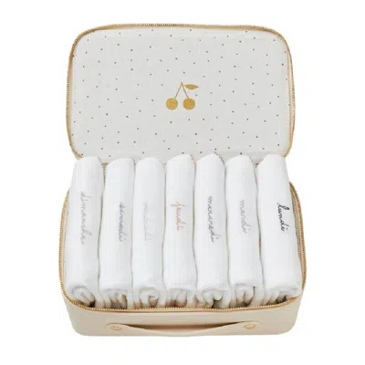 Bonpoint Days Of The Week Printed Long-sleeve Bodysuits Set In White