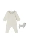 Bonpoint Denice Floral-collar Dog-comforter And Trousers Set In Gray