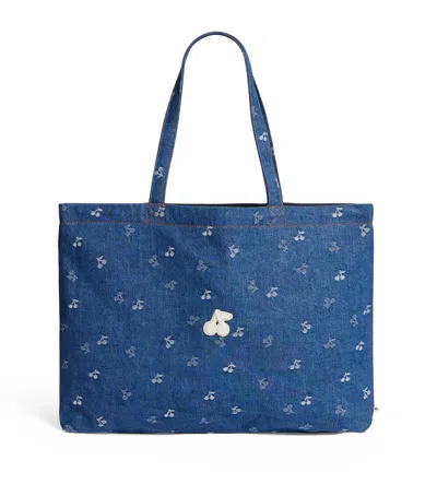 Bonpoint Kids' Cherry-embroidered Tote Bag In Blue