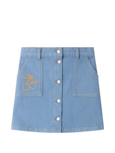 Bonpoint Dexie Embroidered Denim Skirt In Organic Cotton In Multi