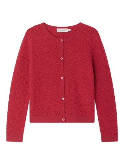 Bonpoint Kids' Diamond-quilted Wool Cardigan In Red