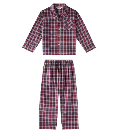 Bonpoint Kids' Dormeur Checked Cotton Pajamas In Red