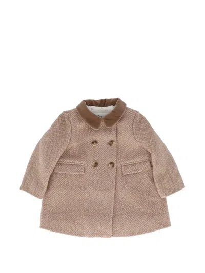 Bonpoint Babies' Double-breasted Velvet-collar Coat In Brown
