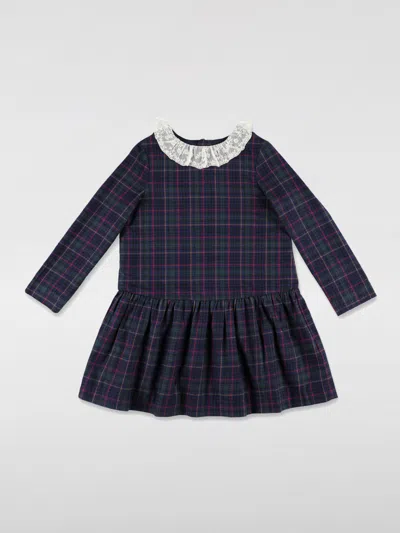 Bonpoint Check Print Cotton Dress In Blau