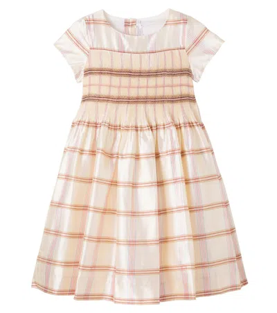 Bonpoint Kids' Duchesse Checked Smocked Silk Dress In Neutral