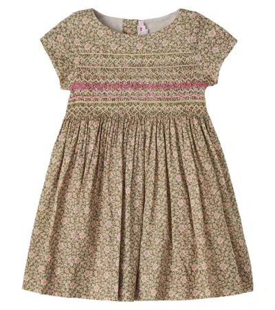 Bonpoint Kids' Duchesse Smocked Floral Cotton Dress In Brown