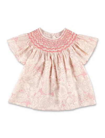 Bonpoint Elegant Girl's Blouse With Hand-embroidered Smocking - Medium Size In Pink