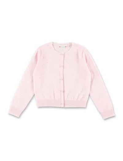 Bonpoint Elegant Girls' Cardigan With Pointelle Knit In Pink