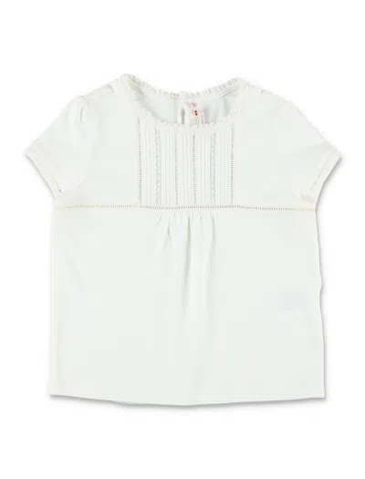 Bonpoint Elegant Ruffle Neck T-shirt For Girls In Upb Blanc Lait