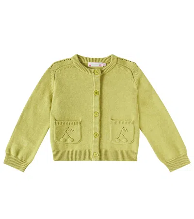 Bonpoint Kids' Elisea Wool And Cotton Cardigan In Green
