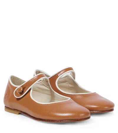 Bonpoint Kids' Ella Leather Mary Jane Flats In Brown